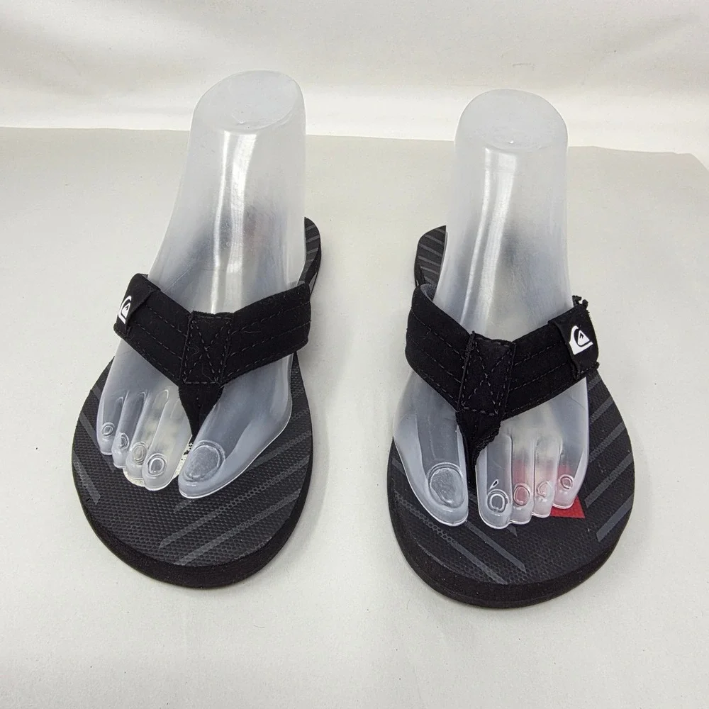 Quiksilver Flip Flop Sandals Mens 8.5 Black Grey Logo Thong Beach Shoes Fair